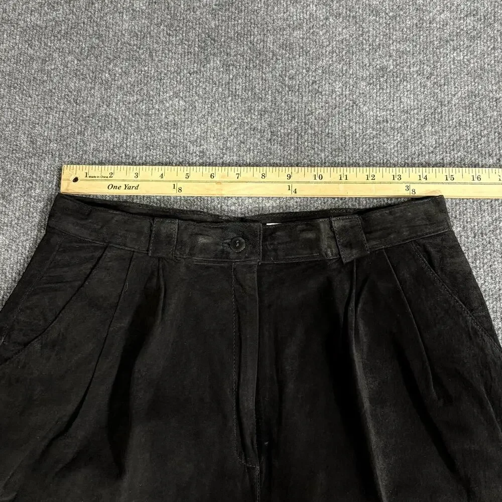 Evan Davies Shorts Womens 14 Black Leather Culotte Pleated High Rise Lined